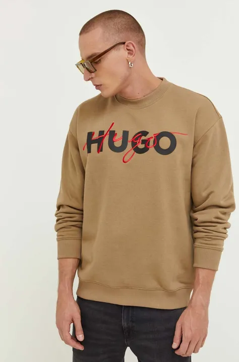 Кофта HUGO мужская цвет коричневый с принтом