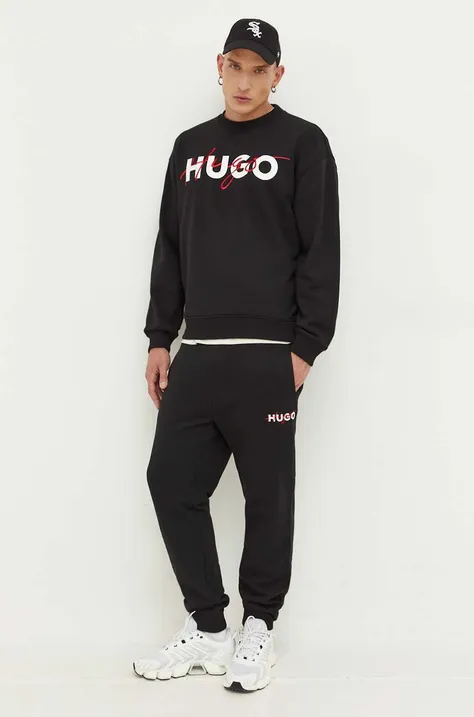 Кофта HUGO чоловіча колір чорний з принтом