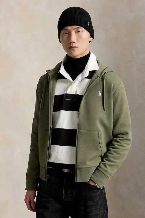Polo Ralph Lauren Dukserica na zakopčavanje sa kapuljačom zelena 710881517