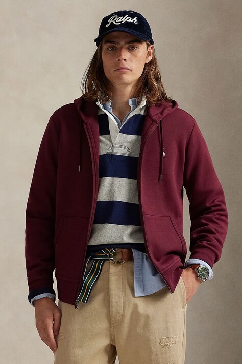 Polo Ralph Lauren bluza męska kolor bordowy z kapturem gładka 710881517