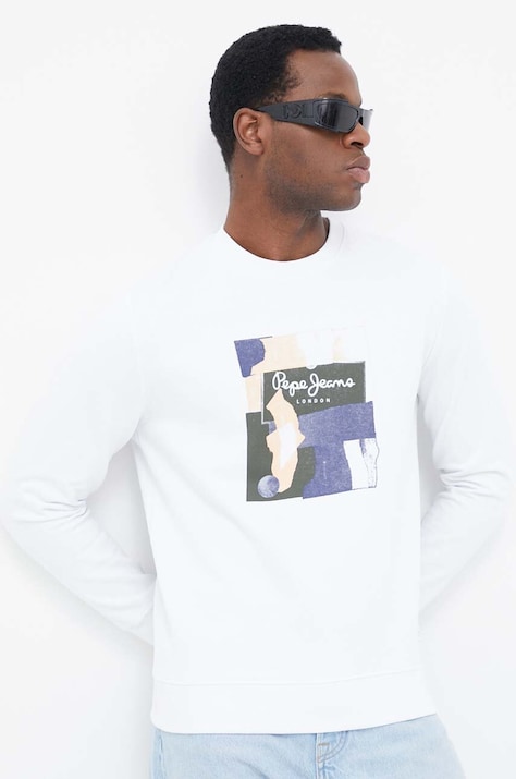 Хлопковая кофта Pepe Jeans Oldwive мужская цвет белый с принтом