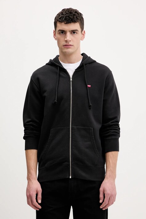 Bavlněná mikina Levi's pánská, černá barva, s kapucí, hladká