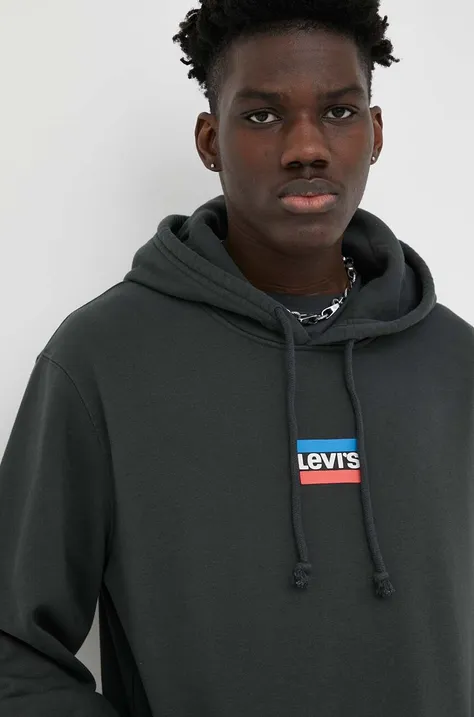 Levi's bluza męska kolor czarny z kapturem z nadrukiem