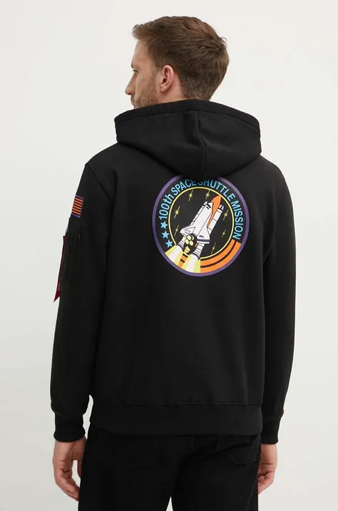 Mikina Alpha Industries x Nasa Space Shuttle Hoody 178317.556, pánska, čierna farba, s kapucňou, s nášivkou