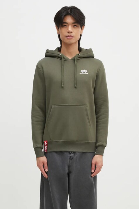 Mikina Alpha Industries 196318.142-DarkOlive, pánska, zelená farba, s kapucňou, jednofarebná