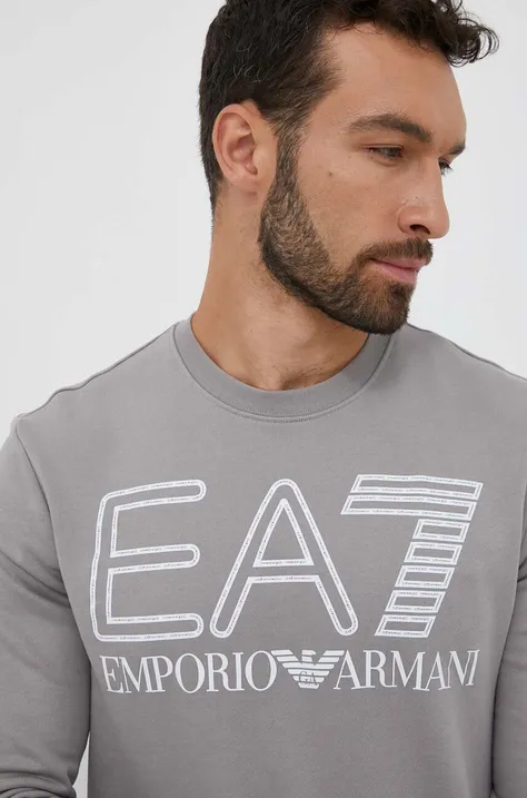 Βαμβακερή μπλούζα EA7 Emporio Armani χρώμα: γκρι