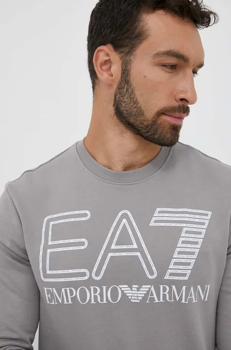 EA7 Emporio Armani bluza bawełniana męska kolor szary z nadrukiem