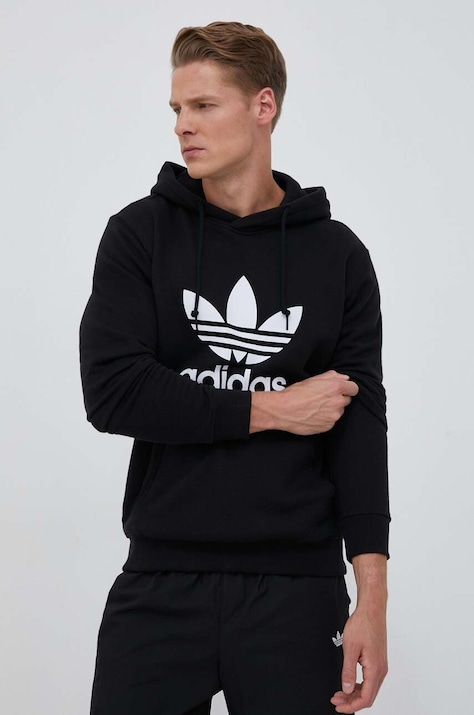 Хлопковая кофта adidas Originals мужская цвет чёрный с капюшоном с принтом