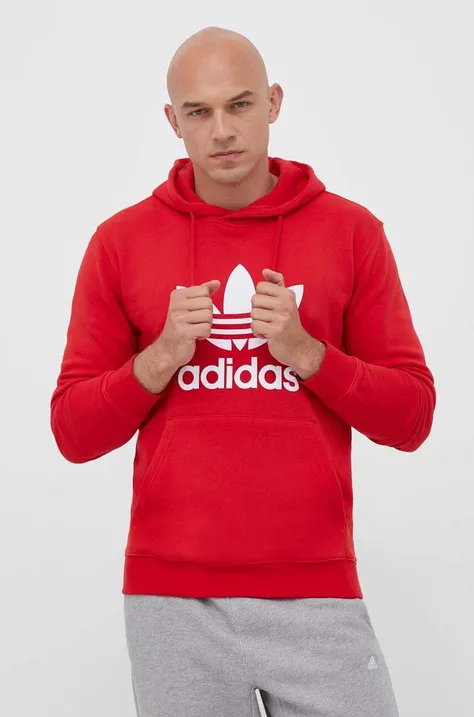 Βαμβακερή μπλούζα adidas Originals χρώμα: κόκκινο, με κουκούλα