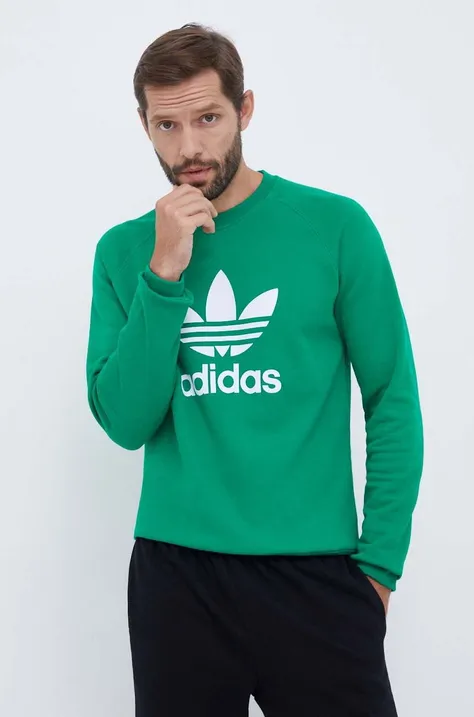 Памучен суичър adidas Originals в зелено с принт