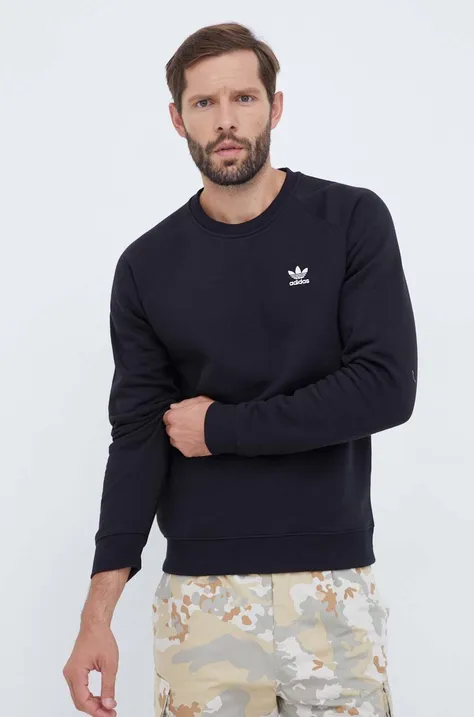 adidas Originals bluză Trefoil Essentials Crewneck bărbați, culoarea negru, cu imprimeu  IM4532