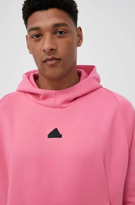Кофта adidas Z.N.E мужская цвет розовый с капюшоном с аппликацией