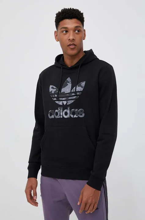 Mikina adidas Originals pánská, černá barva, s kapucí, s potiskem