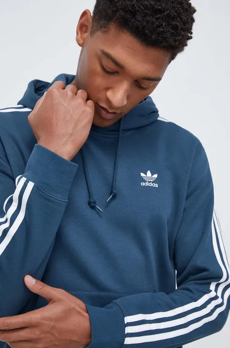 adidas Originals bluza męska kolor turkusowy z kapturem z aplikacją