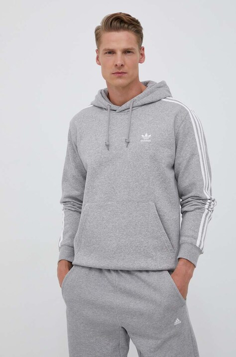 adidas Originals bluză 3-Stripes bărbați, culoarea gri, cu glugă, melanj IL2496