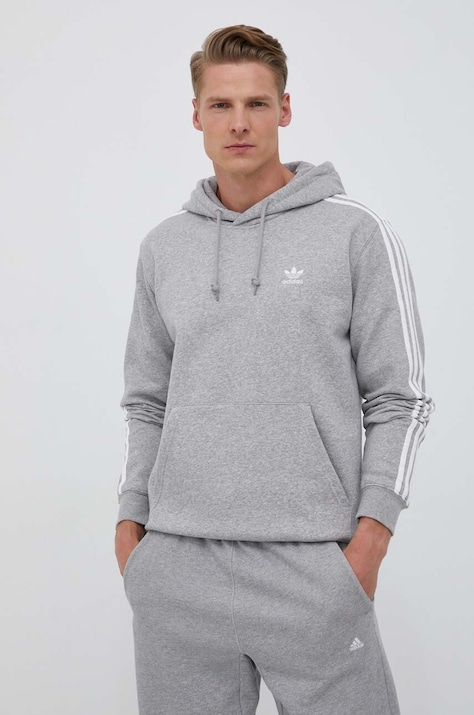 adidas Originals bluză 3-Stripes bărbați, culoarea gri, cu glugă, melanj IL2496