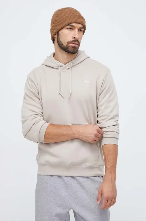 Bombažen pulover adidas Originals moška, bež barva, s kapuco