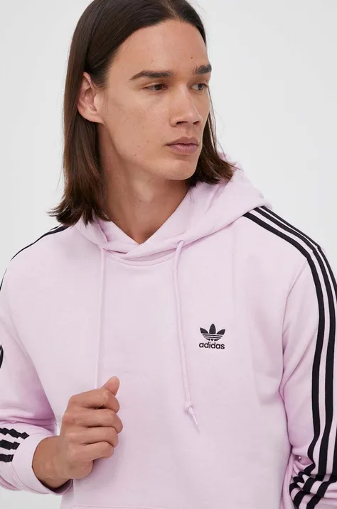 Mikina adidas Originals pánska, ružová farba, s kapucňou, s nášivkou