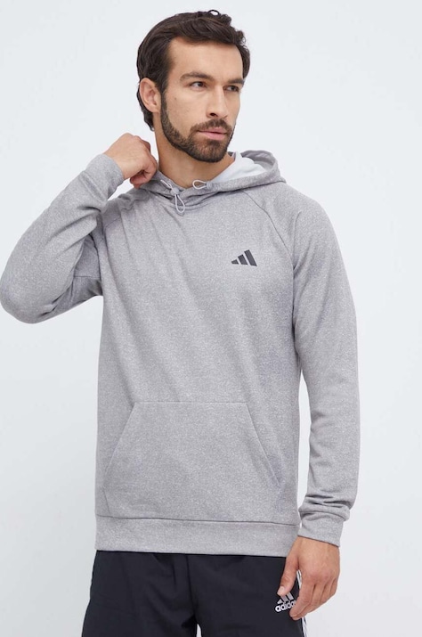 Суичър за трениране adidas Performance в сиво с качулка с меланжов десен