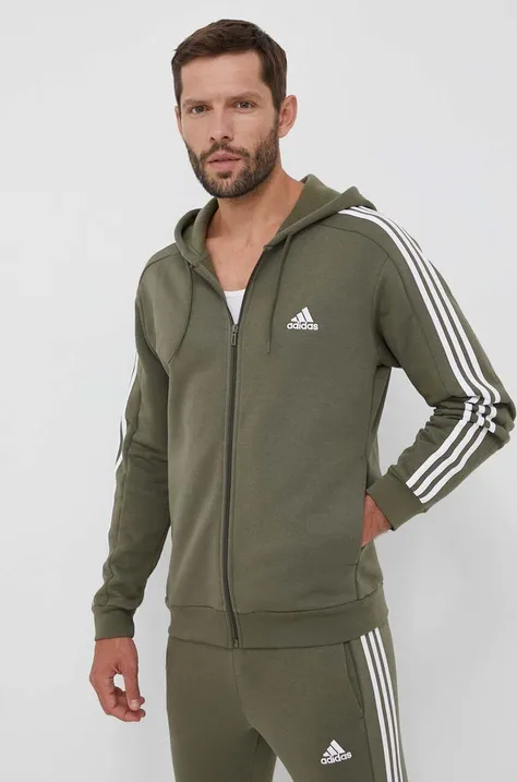 Pulover adidas moška, zelena barva, s kapuco