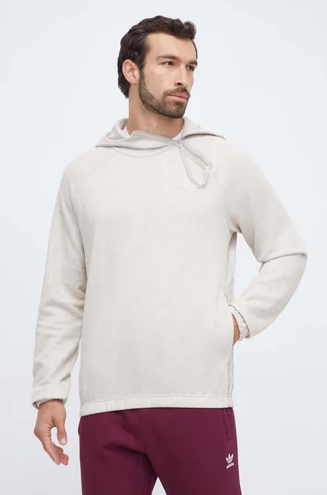 Кофта adidas Originals мужская цвет бежевый с капюшоном однотонная
