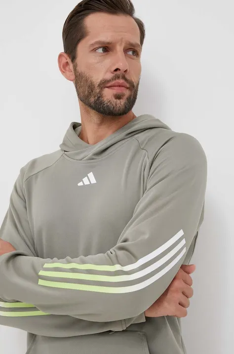 adidas Performance edzős pulóver Train Icons zöld, nyomott mintás, kapucnis