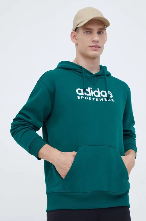 Кофта adidas мужская цвет зелёный с капюшоном с аппликацией