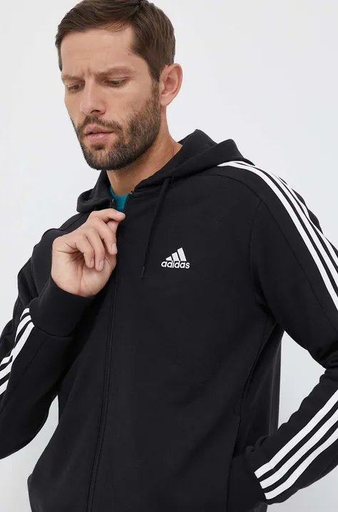 Βαμβακερή μπλούζα adidas χρώμα: μαύρο, με κουκούλα