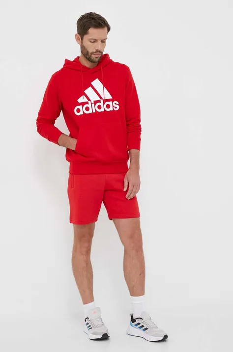 Бавовняна кофта adidas чоловіча колір червоний з капюшоном візерунок