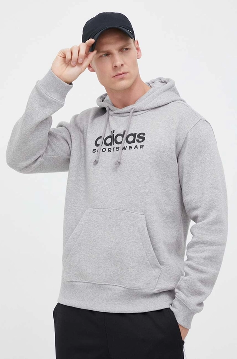 Кофта adidas мужская цвет серый с капюшоном с принтом