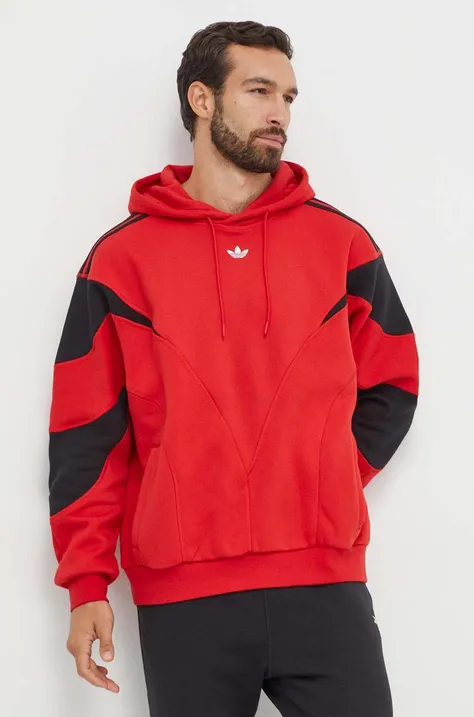 Mikina adidas Originals pánska, červená farba, s kapucňou, vzorovaná