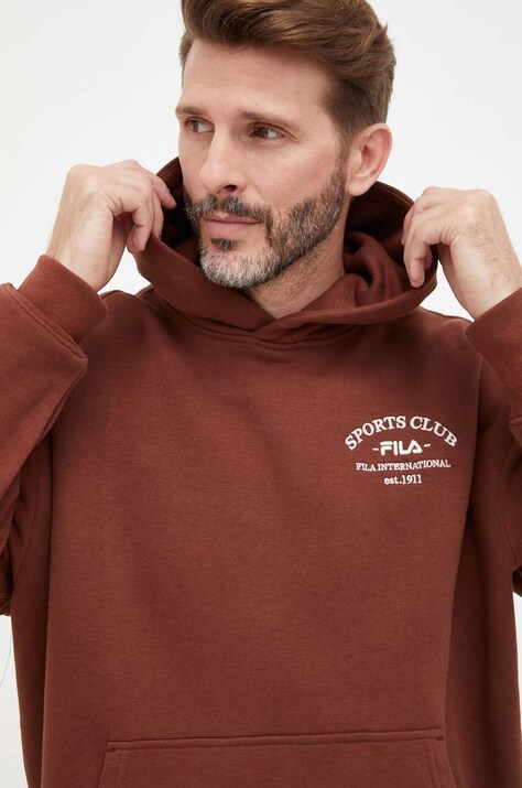 Fila bluza barbati, culoarea maro, cu glugă, neted