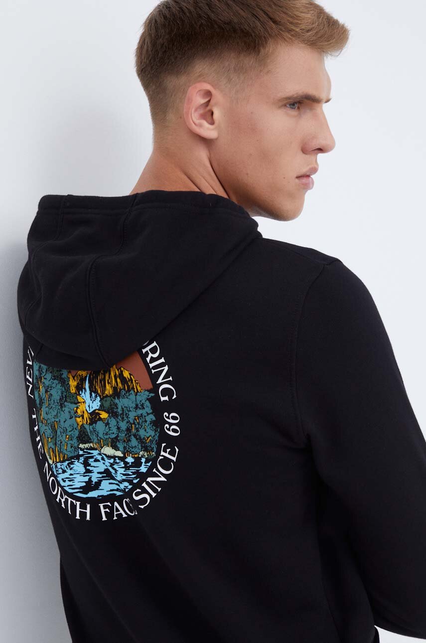 The North Face bluza bawełniana męska kolor czarny z kapturem z nadrukiem