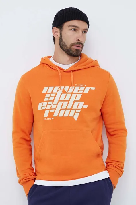 Βαμβακερή μπλούζα The North Face χρώμα: πορτοκαλί, με κουκούλα