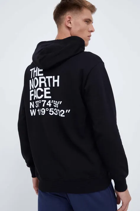 Bavlnená mikina The North Face pánska, čierna farba, s kapucňou, jednofarebná