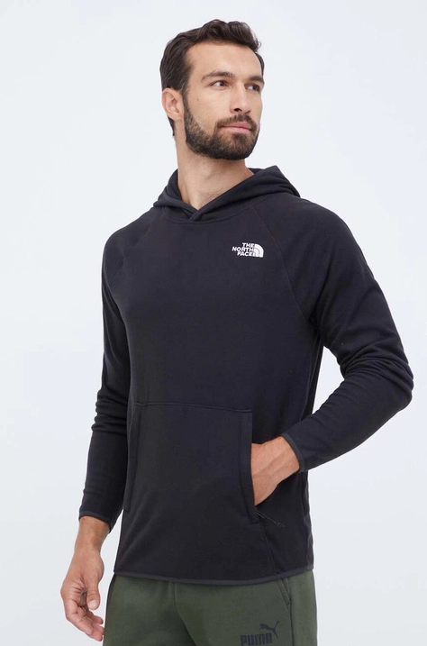 The North Face bluza barbati, culoarea negru, cu glugă, cu imprimeu