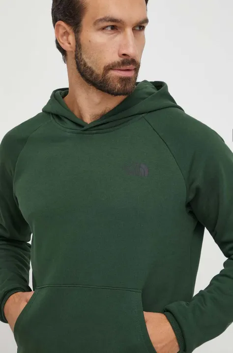 The North Face bluza bawełniana męska kolor zielony z kapturem z nadrukiem