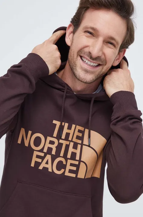 The North Face bluza bawełniana męska kolor brązowy z kapturem z nadrukiem