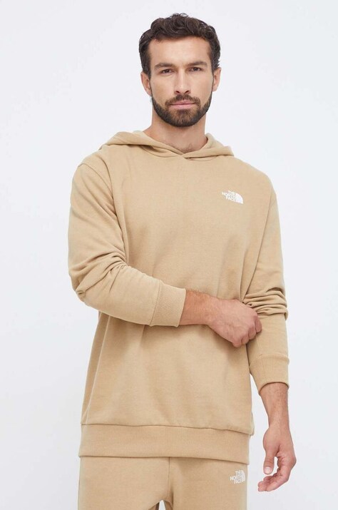 The North Face pamut melegítőfelső bézs, férfi, nyomott mintás, kapucnis