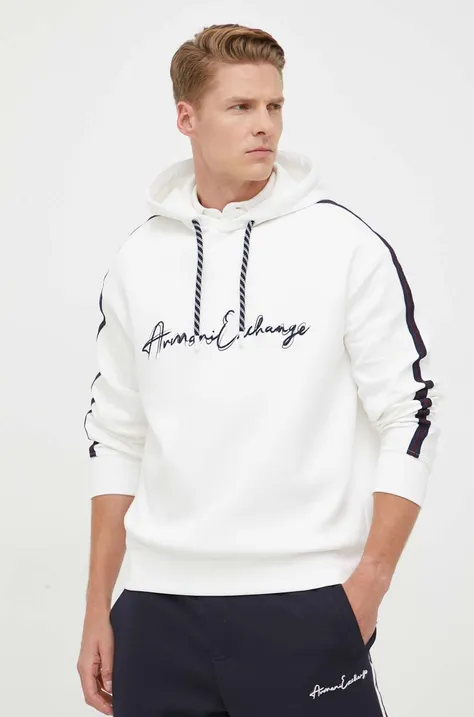 Armani Exchange bluza męska kolor beżowy z kapturem z nadrukiem