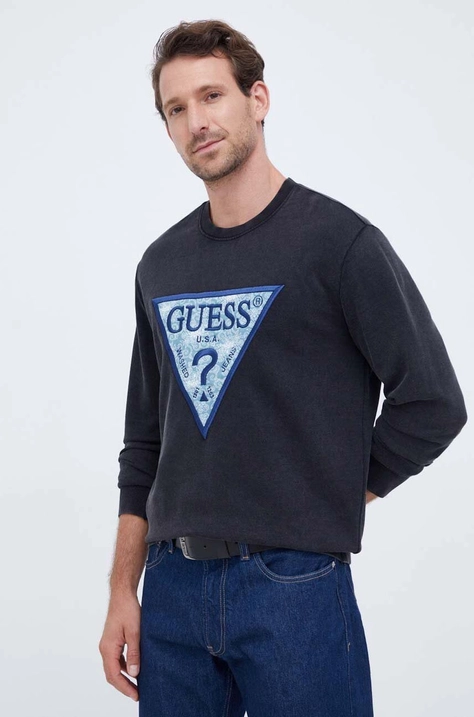 Guess bluza męska kolor szary z aplikacją