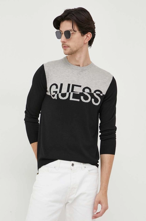 Bluza Guess za muškarce, boja: crna, lagani