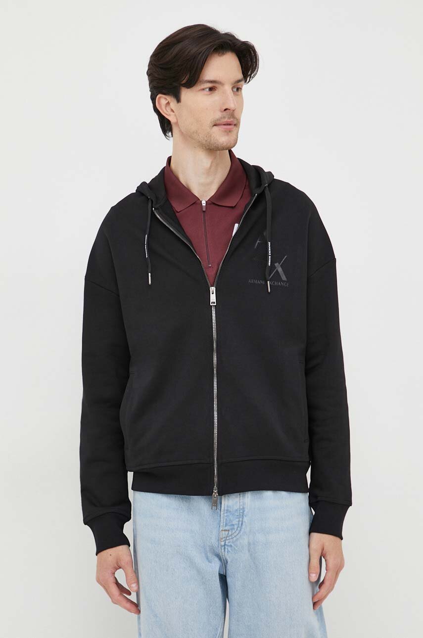 Armani Exchange bluza bawełniana męska kolor czarny z kapturem