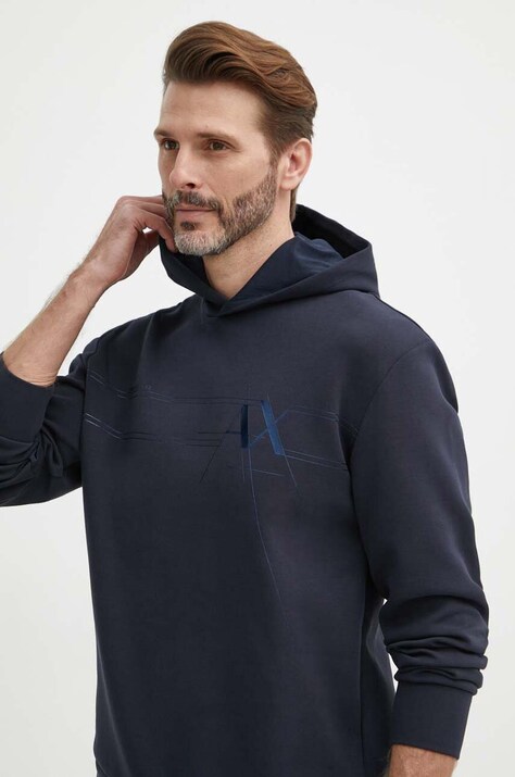 Pulover Armani Exchange moška, mornarsko modra barva, s kapuco
