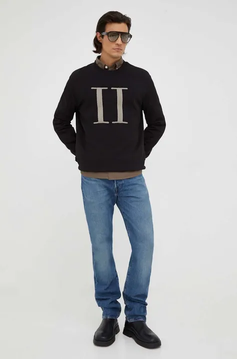 Bombažen pulover Les Deux moška, črna barva