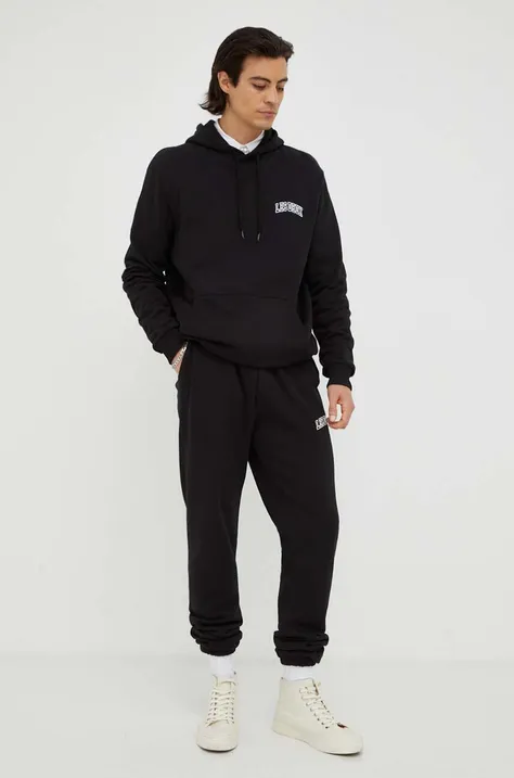 Bombažen pulover Les Deux moška, črna barva, s kapuco