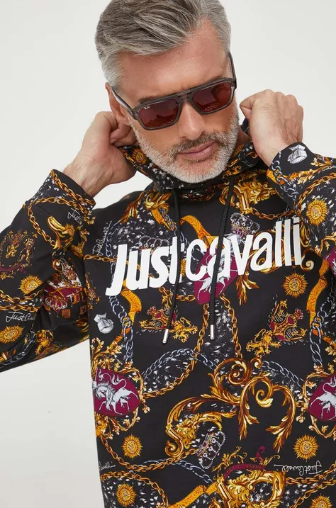 Just Cavalli bluza bawełniana męska z kapturem wzorzysta