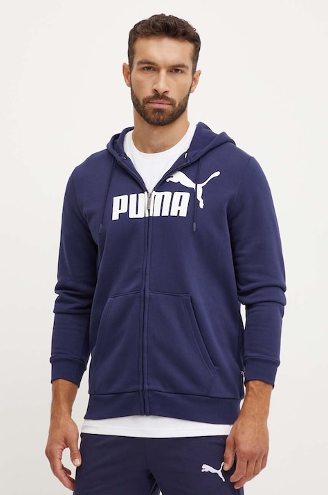 Puma bluza barbati, culoarea albastru marin, cu glugă, cu imprimeu