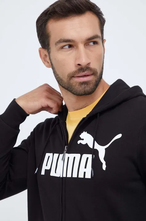 Кофта Puma чоловіча колір чорний з капюшоном з принтом