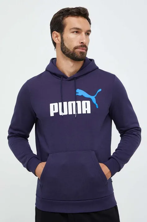 Puma bluza męska kolor granatowy z kapturem z nadrukiem